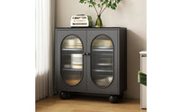 Sideboard Cabinet with Glass Doors Modern Sideboard Buffet Cabinet Stone-Look Credenza for Dining Room, Kitchen
