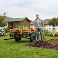 Heavy-Duty ATV Dump Cart 1500 Lb Capacity Lawn Tractor Dump Cart Orange Frame for Yard Hauling
