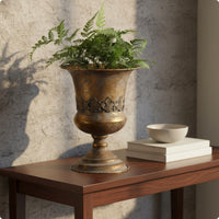 Vintage Goblet Vase Metalwork Ornate Pedestal Planter Stable Foundation Home Decoration for Living Room