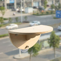 Cat Hammock Window Perch with Suction Cup Cat Bed, Solid Wood Half-Elliptical Perch for Indoor Sunbathing Viewing, Simple Style Fixed Perch
