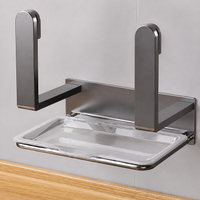 2 Pack Pot Lid Holder, Wall Mount Pan Lid Holder with Drip Tray, No-Drill Stainless Steel Lid Storage Rack, Modern Kitchen Organiser for Cupboard