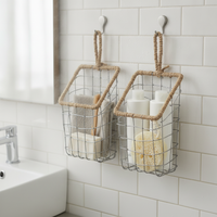 304 Stainless Steel Toothbrush Holder & Mouthwash Cup Organizer with Towel Basket, No-Drill Wall Mount