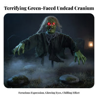 Halloween Zombie Stake Red Glowing Eyes Green-Faced Zombie Figure Holiday Decor Hair