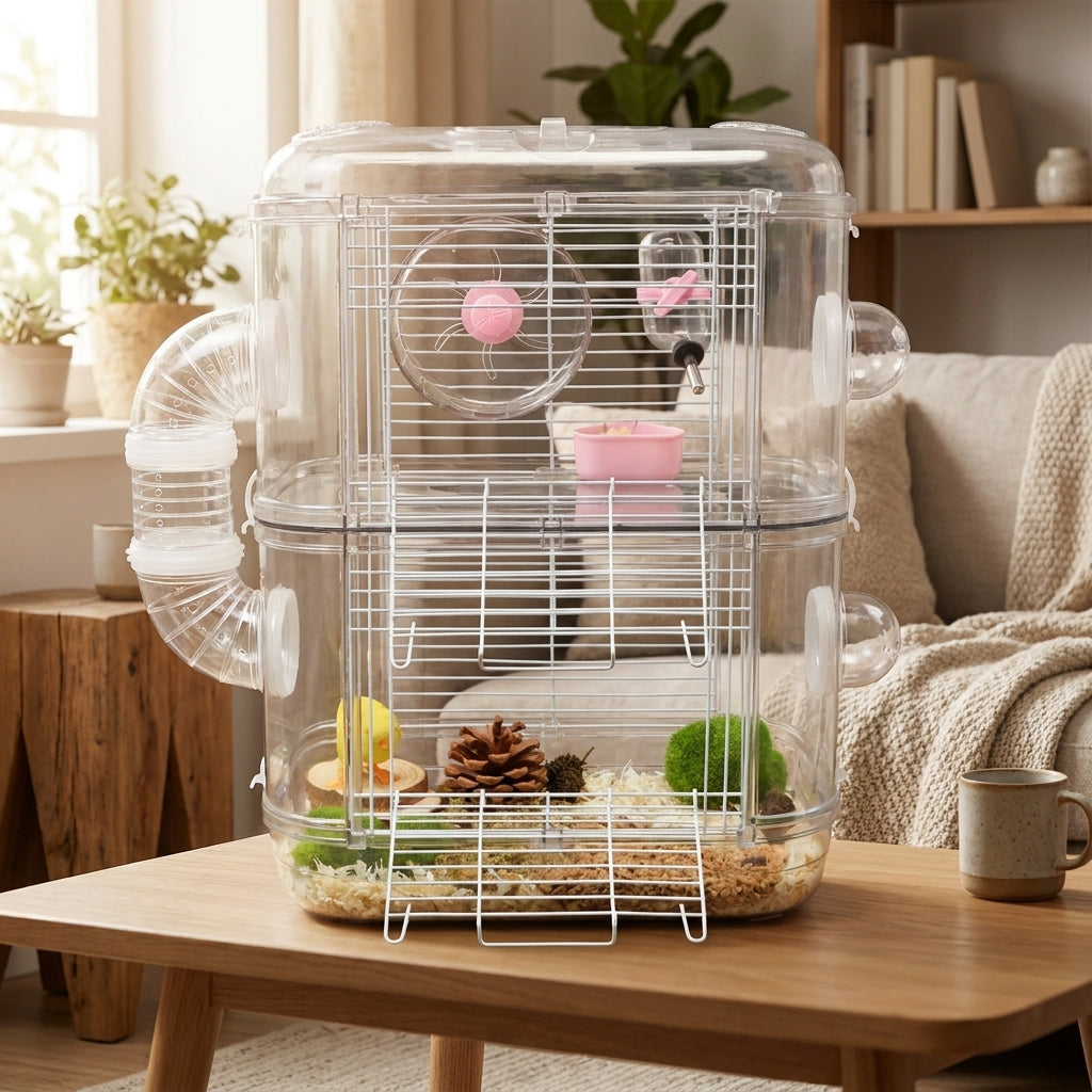 Large Hamster Cage and Multi-Level Hamster Villa, Square Shape 3 Tier Cage with Accessories, Easy Clean Indoor Use Syrian Hamster Habitat Case