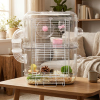 Large Hamster Cage with Square Shape, Multi-level Villa with Accessories and Exercise Wheel, Easy Clean Syrian Habitat for Indoor All Seasons Use