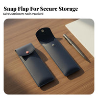 Leather Pen Case with Snap Solid Color Single Pen Sleeve Design Elastic Pencil Holder Strap for Students, Professionals, School, Office, Meetings