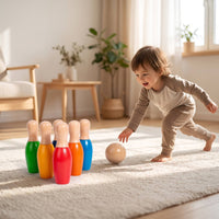 Wooden Bowling Toy Classic Wooden Bowling Game Skittle Game for Kids, Toddlers, Home