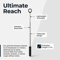 Telescopic Golf Ball Retriever, Stainless Steel Shaft, Portable Golf Ball Picker Upper for Water, Rough, Ponds, Lakes, Streams, Bushes, Mud