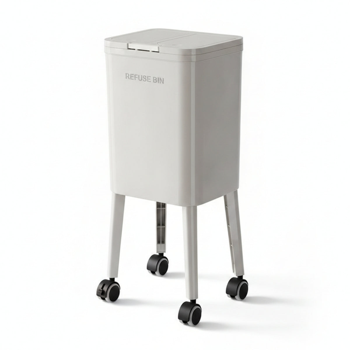 Press-Open Lid Tall Trash Bin Swivel Casters Rectangular Trash Bin Glossy Finish for Kitchen, Home
