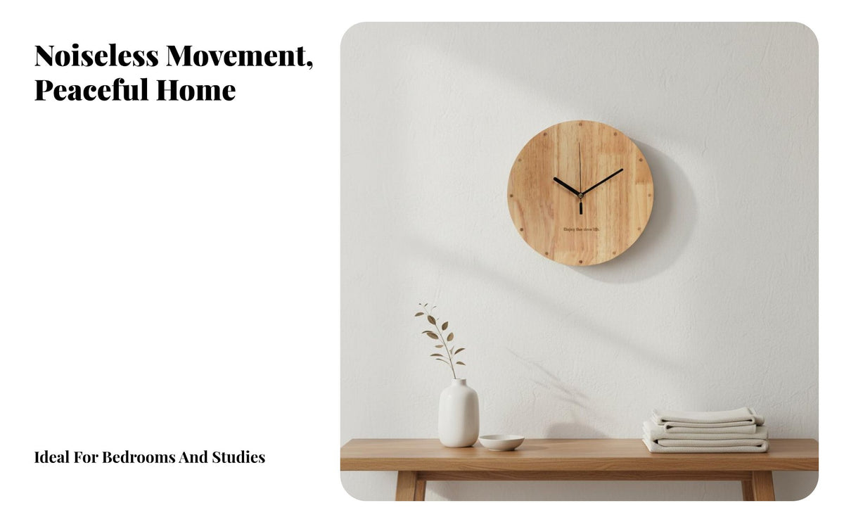 Wood Wall Clock Non-Ticking Round Wooden Wall Clock High Movement Minimalist Wood Timepiece for Living Room, Bedroom, Office