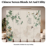 Movable & Portable Chinese Folding Screen Vintage Inspired Room separater Freestanding Privacy Partition No Assembly Required for Interior Designers, Restaurant Owners, away fromice Workers, Bedroom, Entrance Hall, Hotel, online Call Background