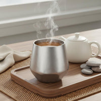 Rustproof Pure Titanium Tea Cup No Metal-Like Taste Double Wall Titanium Cup Biocompatible Lightweight Camping Mug Dishwasher Safe for Campers