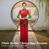 Chinese Folk Dance in Fit Embroidered Design Chinese Folk Dance Costume Performance Wear Gradient Color Sleeves