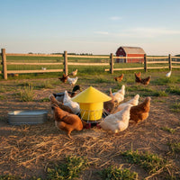 Weight-Activated Chicken Feeder Rainproof Automatic Fowl Feeding Bucket Anti-Roost Cone Round Fowl Feed Trough for HomesteadersRange, Backyard