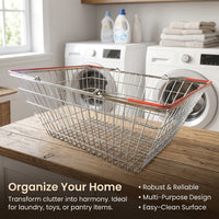 Storage Basket with Handles for Shopping and Groceries, Metal Wire Mesh Design for Vegetable and Bathroom