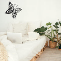 Metal Lepidoptera Wall Art Rust Resistant Butterfly Floral Wall Decor Nature Themed Black Metal Floral Piece Hanging