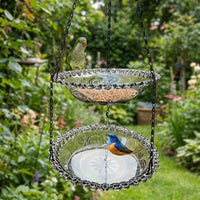 Hanging Feeding Station with Double Layer Feeding Trays, Garden Decor for Small Birds, Outdoor Hanging Chain Design