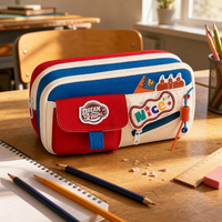 Large Capacity American Retro Color-Block Pencil Case for Students