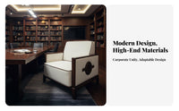 Wooden Frame Fabric Armchair Modern Chinese aesthetic Single Sofa Padded Armrests Office Furniture for Interior Designers, Adults, Reception Area, Bedroom