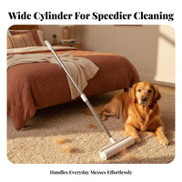 Tear-remove Sheets Long-Handled Sticky roll Multi-Surface Use Long-Handled fuzz sticky roll Extendable Handle Household Cleaning Tool With shielded Cover for Pet Owners, homeowners, Tall People, Bedding, Floors, Bedroom, Carpets
