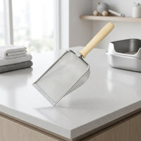 Metal Sifter Litter Scooper with Wooden Handle, Stainless Steel Mesh Litter Cleaner for Pet Owners, Metal Body for Efficient Pet Care