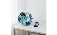 Realistic Look Blue and Ivory Blossom Flower Arrangement Elegant Design Faux Blossom Wedding Flower Arrangement Long-Lasting Keepsake Handheld Flower Arrangement Reusable for Brides, Bridesmaids, Photography Prop, Party, Home Decor