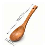 Natural Wood Wooden Soup Spoon with Hanging Hole Deep Bowl Long-Handled Spoon Smooth Polished Kitchen Utensil for Ramen, Hot Pot