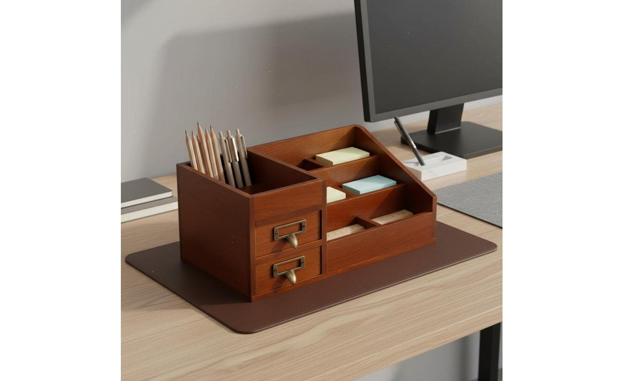 Wooden Desk Organizer with Drawers Rustic Design Makeup Storage Box with Drawers Vintage Wood Organizer Hand Polished for Vanity