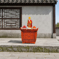 1/64 Scale Shrine Model with Figurine Retro Chinese-Style Miniature Altar Cabinet Ornate Dollhouse Shrine Carved for Collectors, Hobby Builders, Desk Decor