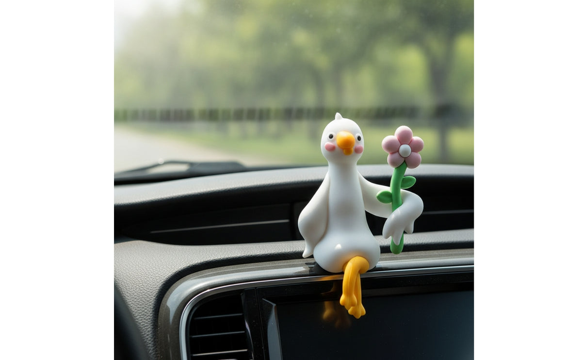 Cute Duck Car Ornament Cartoon Duck Figure with Orange Beak Playful Car Dashboard Decoration Lovely for Drivers
