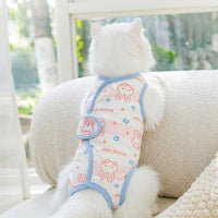 Post-Surgery Cat Suit with Tie-String, Thin Cat Clothing for Recovery, Unisex Four-Legged Clothing and Cat Neutering Suit, Anti-Licking Design