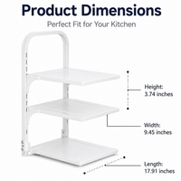 Kitchen Cupboard Organiser Pot Rack, 3 Layer Space Saving Organiser, Adjustable Carbon Steel for Saucepans, Pots & Pans