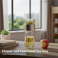 Tea Separation Tumbler Heat Resistant Tea Infuser Bottle Leak-Resistant Double Wall Glass Bottle for Office Workers, Commuters, On the Go, School