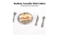 4 Pieces Miniature Plate and Cutlery Set DIY Craft Accessory Miniature Plates and Shiny Ware Set Realistic Design Hobby Supply for Hobbyists, Dioramas