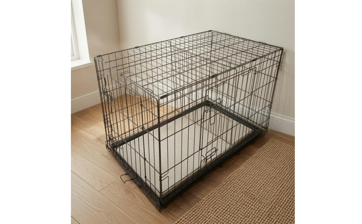 Double Entry Gate Kennel Removable Tray Wire Kennel Crate Metal Frame Two-Door Crate