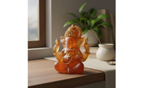 Retro Design Resin Elephant God Figurine Gold Accents Ganesha Statue Artisanal Look Indian God Sculpture for Meditation Room, Mindfulness Studio, Office Desk, Car Dashboard