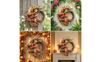 Pumpkin Wreath Thanksgiving Wall Hanging Vintage Door Decoration for Holiday, Wedding