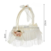 Cream Flower Girl Basket with Ribbon-Wrapped Handle Lightweight Satin Flower Basket with Tulle Skirt Romantic Pre-Decorated for Brides