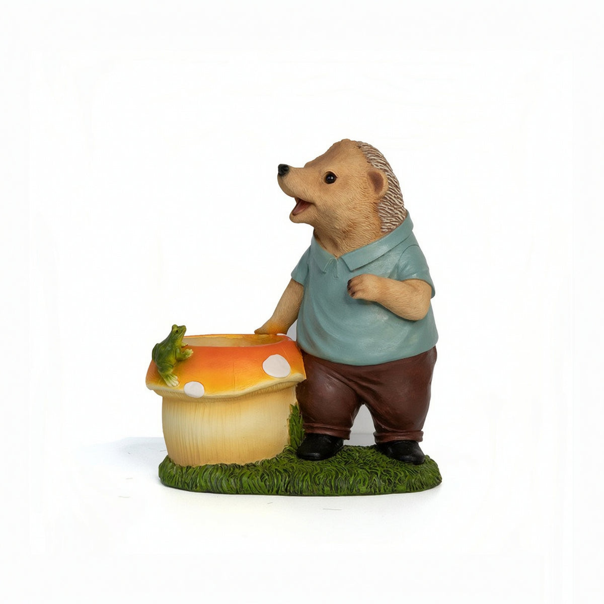Hedgehog Statue with Planter Outdoor Hedgehog Planter Resin Cartoon-Style for Gardeners, Flower Beds, Patio