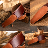 Wide Genuine Leather Guitar Strap Two-Tone Leather Guitar Strap Comfortable Secure for Bass Players