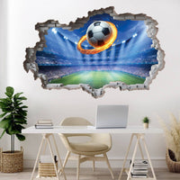 2 Pieces 3D Sport Wall Decal Realistic Look Broken Wall Soccer Sticker Self Home Decor for Children, Kids, Living Room, Playroom, Bedroom