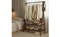 Solid Wood Wooden Clothes Rack with Shelves Foldable Double Shelf Clothing Rack Minimalist Design Freestanding Coat Stand Large Capacity for Bedroom, Entryway, Dorm Room