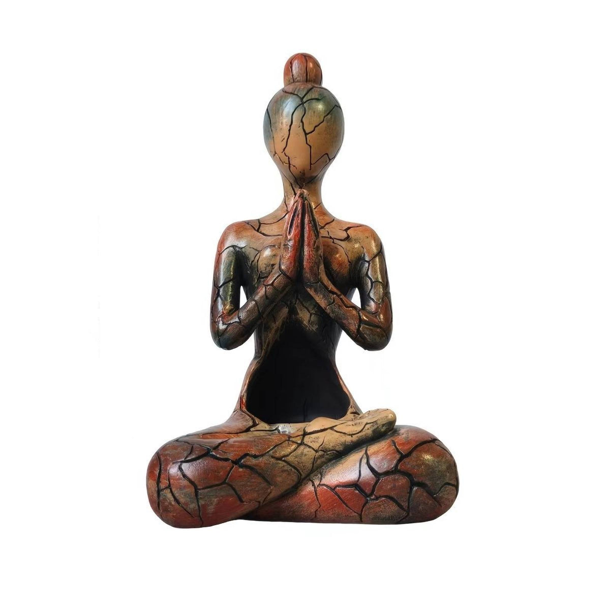 Tealight Holder with Meditation Figure Crackle-Textured Meditation Statue Earthy Tabletop Ornament for , Spa