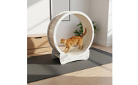 Textured Track Indoor Feline Exercise Wheel White Frame Feline Exercise Wheel Curved Base Pet Equipment Wood-Toned