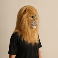Realistic Lion Mask Theatrical Lion Headpiece Textured Full Head Mask Deluxe for Cosplayers, Halloween