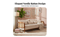 Nordic Design Rattan Panel Sofa sturdy Wood Frame Rattan side Sofa Woven detailing Lounge Seating Padded pillows for Interior Designers, Apartment Dwellers, Homeowners, Living Room, Sunroom, book corner corner, Reception Area