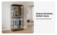 Freestanding Closet System Space Saving Freestanding Clothes Rack with Shelves Large Capacity Freestanding Wardrobe with Hanging Rod for Adults