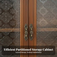 Desktop Display Cabinet with Glass Small Size Wooden Countertop Cabinet Particle Proof Glass Door Organizer Sturdy Wood