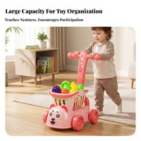 Lower Shelf Animal Face Shopping Cart Tall Handle Fruit and Vegetable Cart Set Colorful Toy Supermarket Trolley Plastic for Children