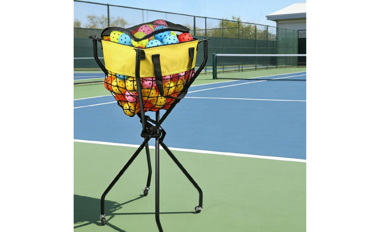 Heavy Duty Frame Pickleball Ball Carrier Wheeled Pickleball Collecting Carrier Lightweight Ball Basket with Wheels Rust-Resistant for Trainers